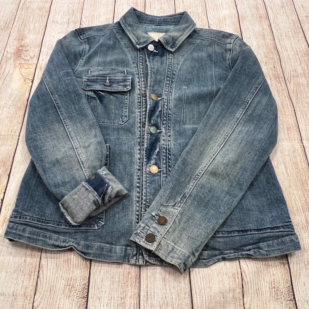 Sundance‎ Women Blue Denim Chore Jacket Mismatched Buttons Distressed Medium M